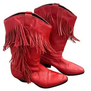 Vintage ACME Red Fringe Cowboy Western Mid-Calf Boots I 7